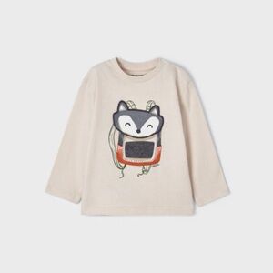 Mayoral Cream Long Sleeve Tee with Fox Graphic